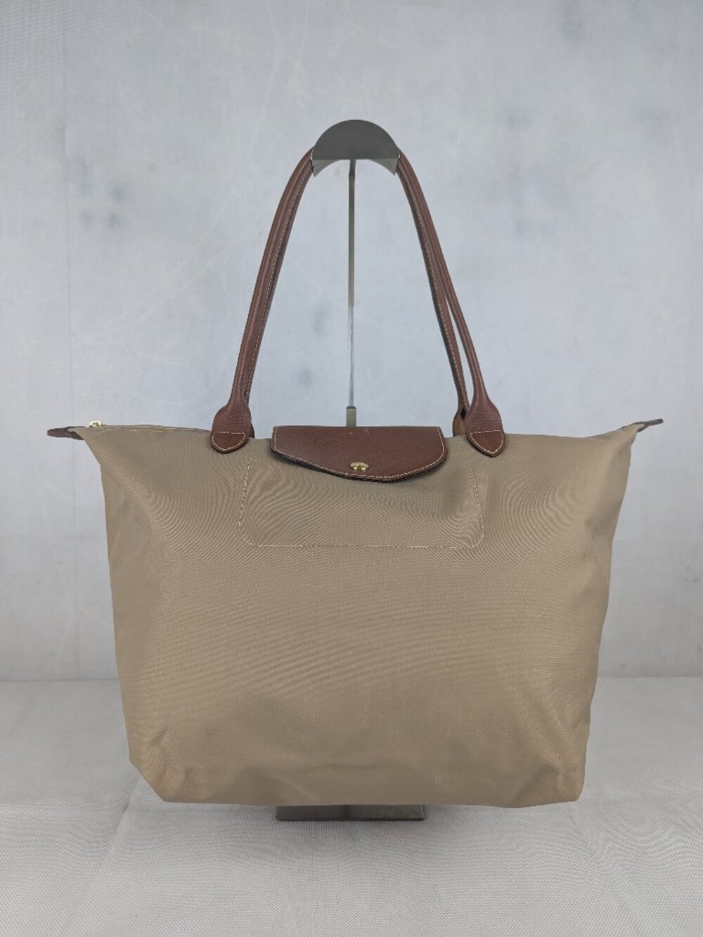 Longchamp Le Pliage Classic Tote Bag Beige Nylon Leather - Preowned - Clean